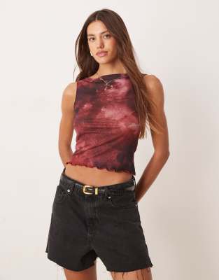 ASOS DESIGN – Siateczkowy top bez rękawów z szerokim dekoltem w zniekształcony kwiatowy wzór