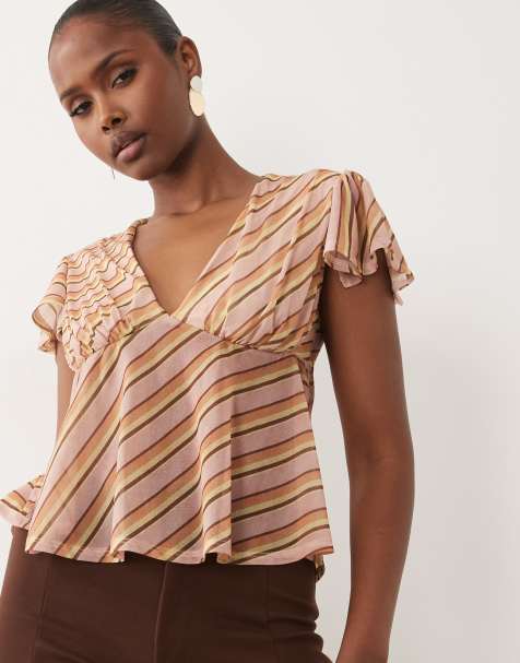 ASOS DESIGN – Siateczkowy top w paski ze zwiewnymi rękawami - view 1
