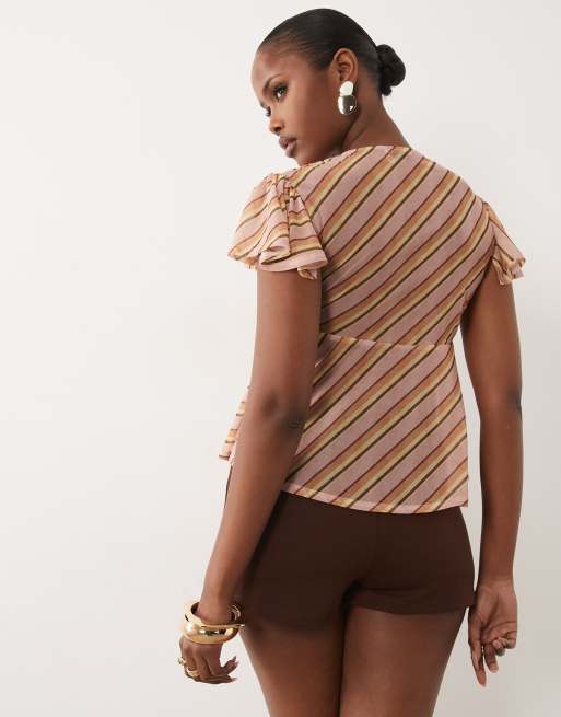 ASOS DESIGN – Siateczkowy top w paski ze zwiewnymi rękawami, 3 z 4