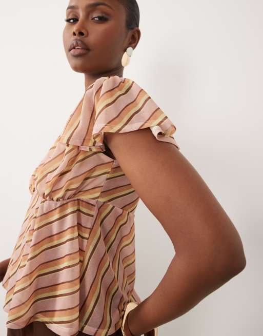 ASOS DESIGN – Siateczkowy top w paski ze zwiewnymi rękawami, 4 z 4