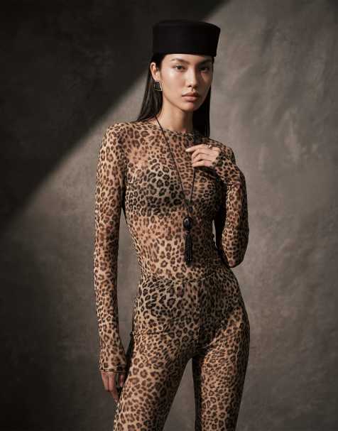 ASOS DESIGN – Siateczkowy top z długimi rękawami w panterkę - view 1
