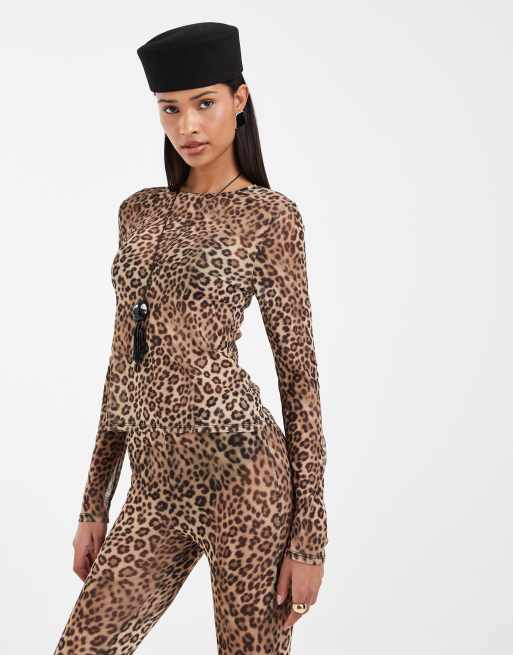 ASOS DESIGN – Siateczkowy top z długimi rękawami w panterkę, 2 z 5