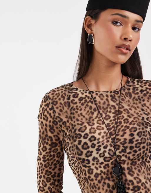 ASOS DESIGN – Siateczkowy top z długimi rękawami w panterkę, 3 z 5