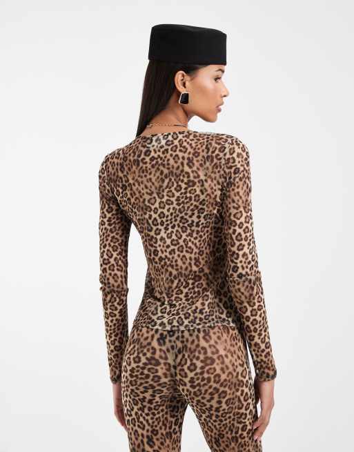ASOS DESIGN – Siateczkowy top z długimi rękawami w panterkę, 4 z 5