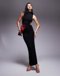 [ASOS DESIGN] ASOS DESIGN side cut out maxi dress with high halterneck in black 16 Black