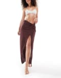 [ASOS DESIGN] ASOS DESIGN side knot maxi skirt in cheesecloth in chocolate-Brown 12 Chocolate