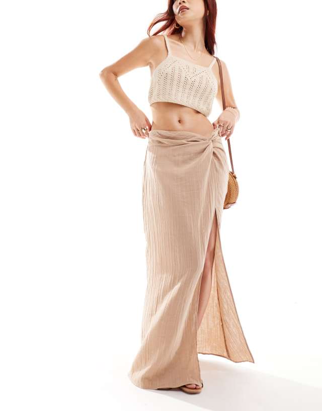 ASOS DESIGN - side knot maxi skirt in cheesecloth in stone