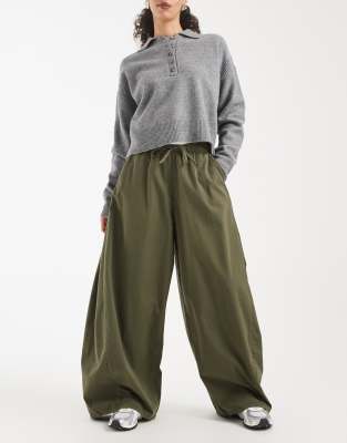 Asos Design Side Pleat Barrel Leg Pants In Green