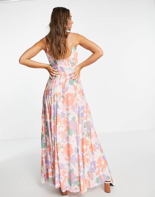 ASOS DESIGN side pleat maxi dress in apricot floral, 2 of 4