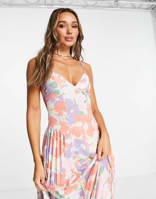 ASOS DESIGN side pleat maxi dress in apricot floral, 3 of 4