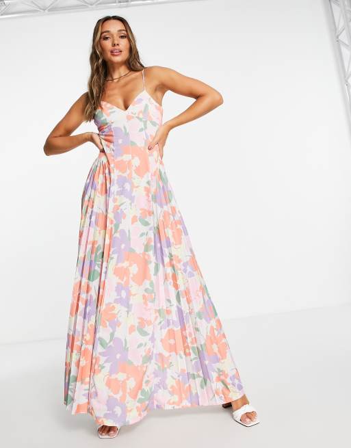 ASOS DESIGN side pleat maxi dress in apricot floral, 4 of 4