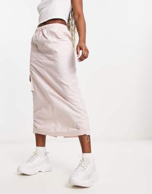 Asos Design Side Ruched Cargo Maxi Skirt In Pink