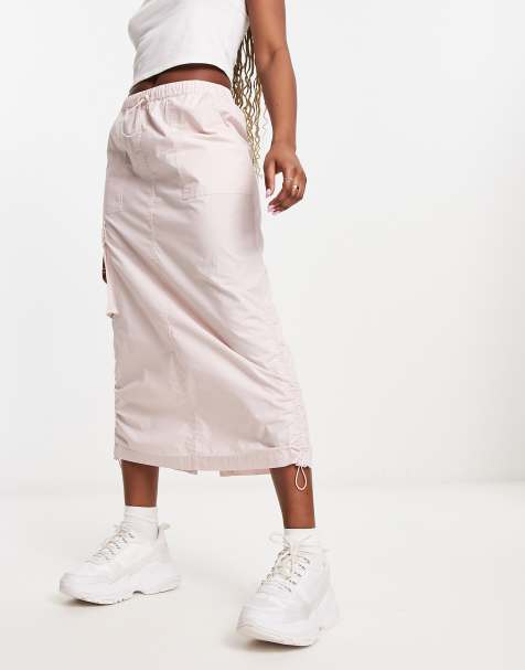 ASOS DESIGN side ruched cargo maxi skirt in pink - view 1