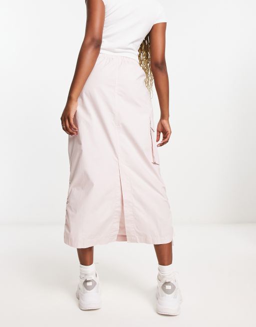 ASOS DESIGN side ruched cargo maxi skirt in pink | ASOS