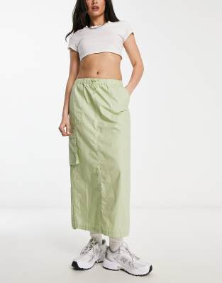 Asos Design Side Ruched Cargo Maxi Skirt In Sage-no Color