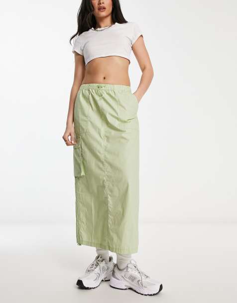 ASOS DESIGN side ruched cargo maxi skirt in sage 