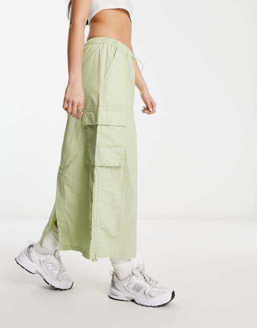 ASOS DESIGN side ruched cargo maxi skirt in sage