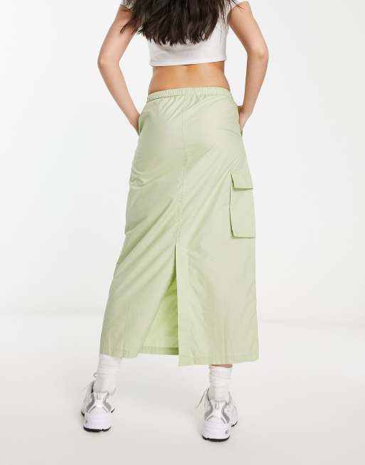 ASOS DESIGN side ruched cargo maxi skirt in sage | ASOS