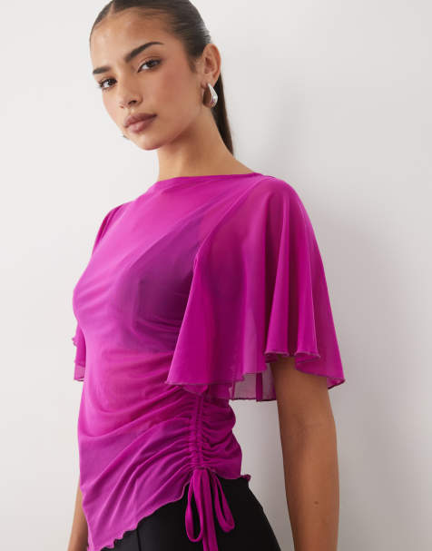 ASOS DESIGN side ruched draped sleeve top in purple