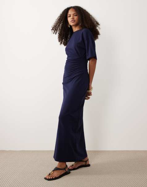 ASOS DESIGN side ruched tshirt maxi dress in navy