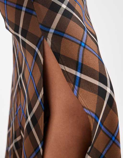 ASOS DESIGN side split co-ord maxi skirt in brown check