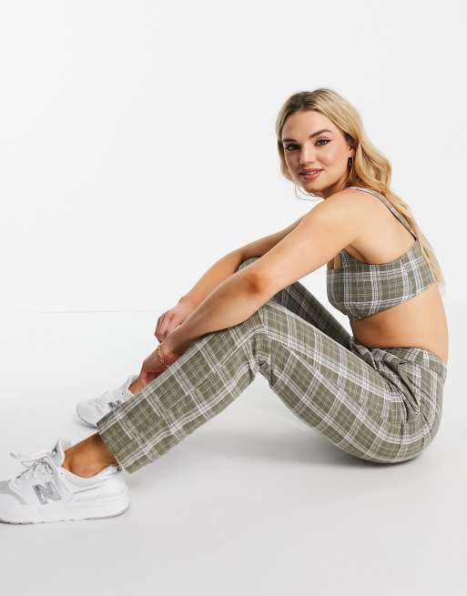 ASOS DESIGN side tab peg pants co-ord in khaki check