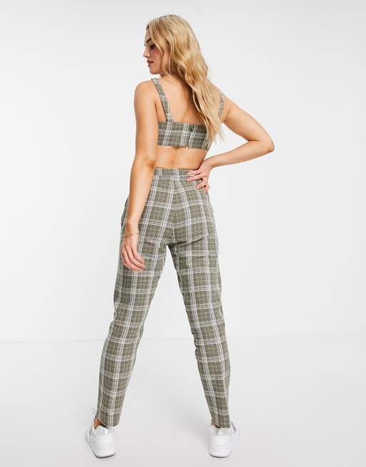 ASOS DESIGN side tab peg pants set in khaki check, 2 of 4