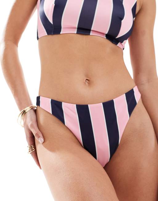 ASOS DESIGN – Sidney – Randig bikiniunderdel i hipstermodell med hög benskärning