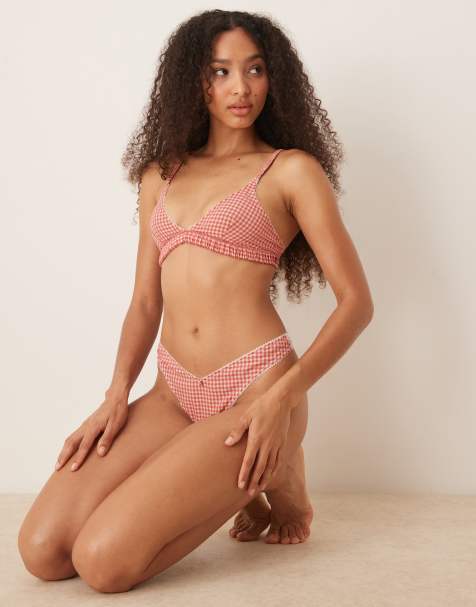 ASOS DESIGN Sidney woven gingham soft triangle bra in red - view 1