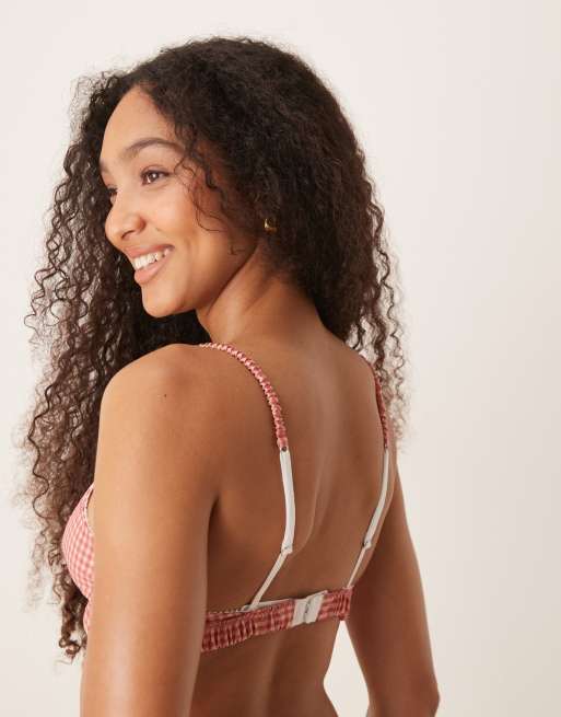 ASOS DESIGN Sidney woven gingham soft triangle bra in red, 2 of 4