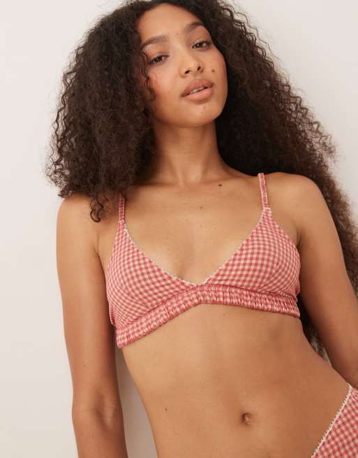 ASOS DESIGN Sidney woven gingham soft triangle bra in red, 3 of 4