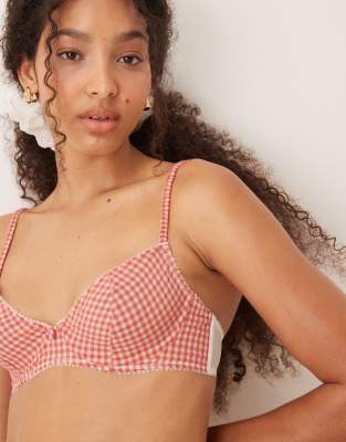 Asos Design Sidney Woven Gingham Underwire Bra In Red