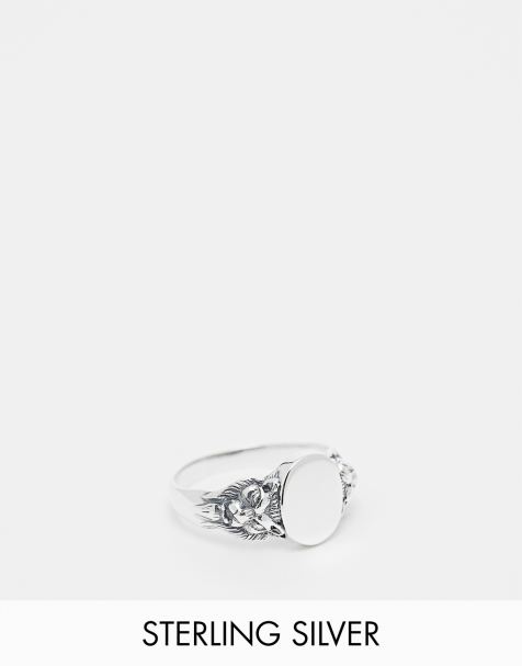 ASOS DESIGN – Siegelring aus Sterlingsilber mit Löwendesign in Silber poliert - view 1
