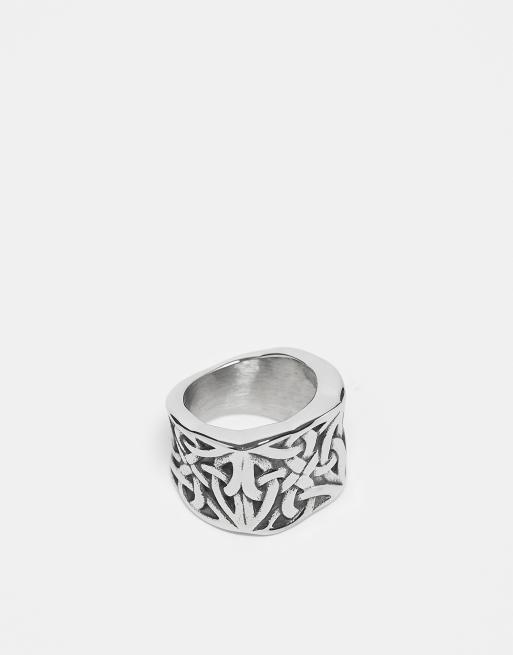 ASOS DESIGN – Siegelring aus wasserfestem Edelstahl in polierter Silber-Optik im Vintage-Design