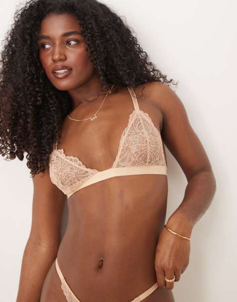 ASOS DESIGN – Sienna – Beige, klassisk trekantsbehå i spets - view 1