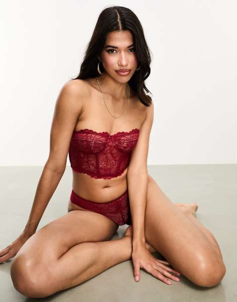 ASOS DESIGN - Sienna - Bordeaux korset med bøjle i blondestof - view 1