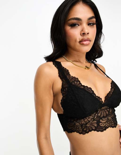 Noir FEMME Brassière triangulaire détaillée en corde de dentelle