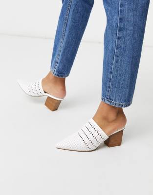 white heeled mules