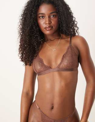 ASOS DESIGN - Sienna - Klassischer Triangel-BH aus Spitze in Schokobraun