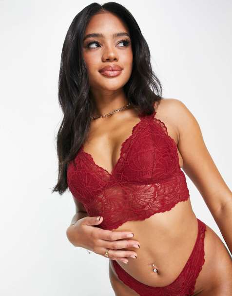 ASOS DESIGN Sienna lace longline padded bralet in burgundy - view 1