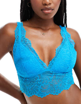 Sienna lace longline padded bralette in blue