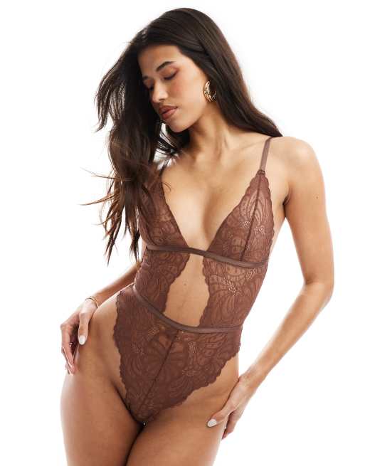 ASOS DESIGN Sienna lace soft body in chocolate, 4 of 4
