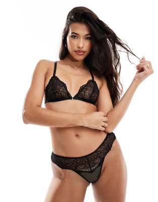Asos Design Lola Lace Triangle Bra With Front Fastening In Black