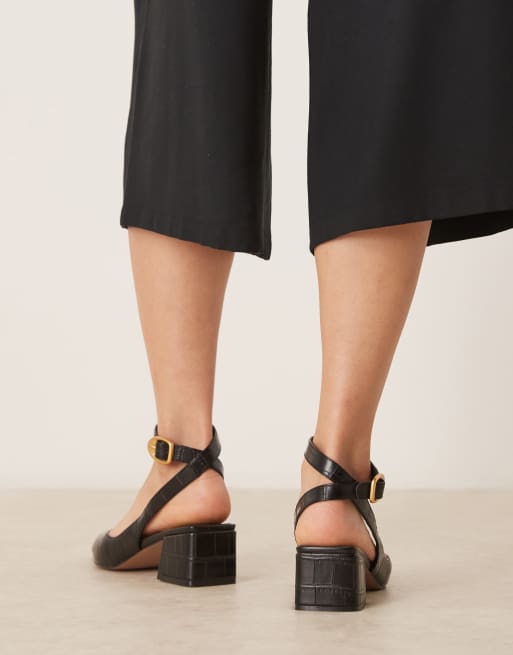 ASOS DESIGN Sienna mid block heel shoes in black croc