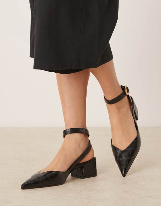 ASOS DESIGN Sienna mid block heel shoes in black croc