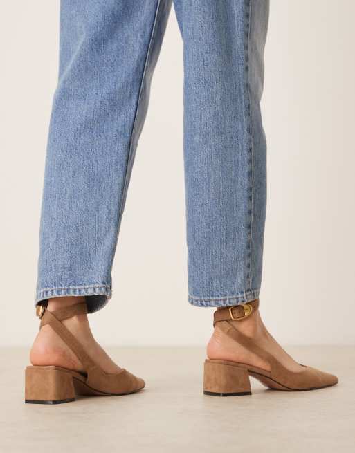 ASOS DESIGN Sienna mid block heel shoes in taupe suedette