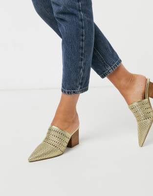 mules dorées talons