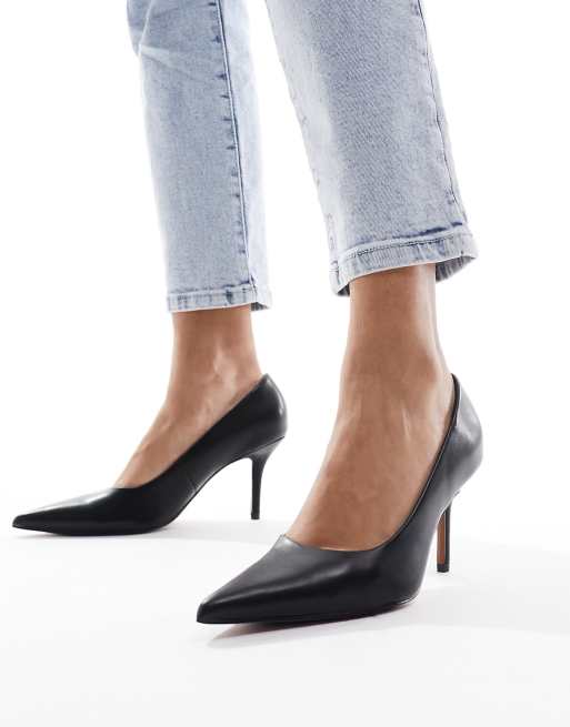 ASOS DESIGN – Salary – Pumps in Silber mit mittelhohem Absatz