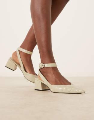 ASOS DESIGN - Sienna - Schuhe in Kroko-Salbeigrün mit mittelhohem Blockabsatz