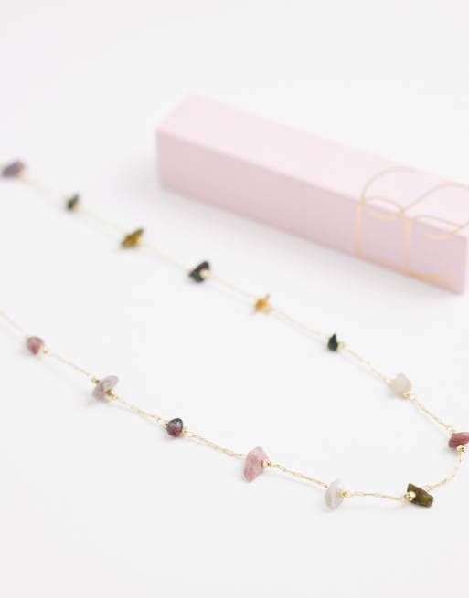 ASOS DESIGN - Sierlijke ketting met roze scherfjes in goudkleur, 2 van 4